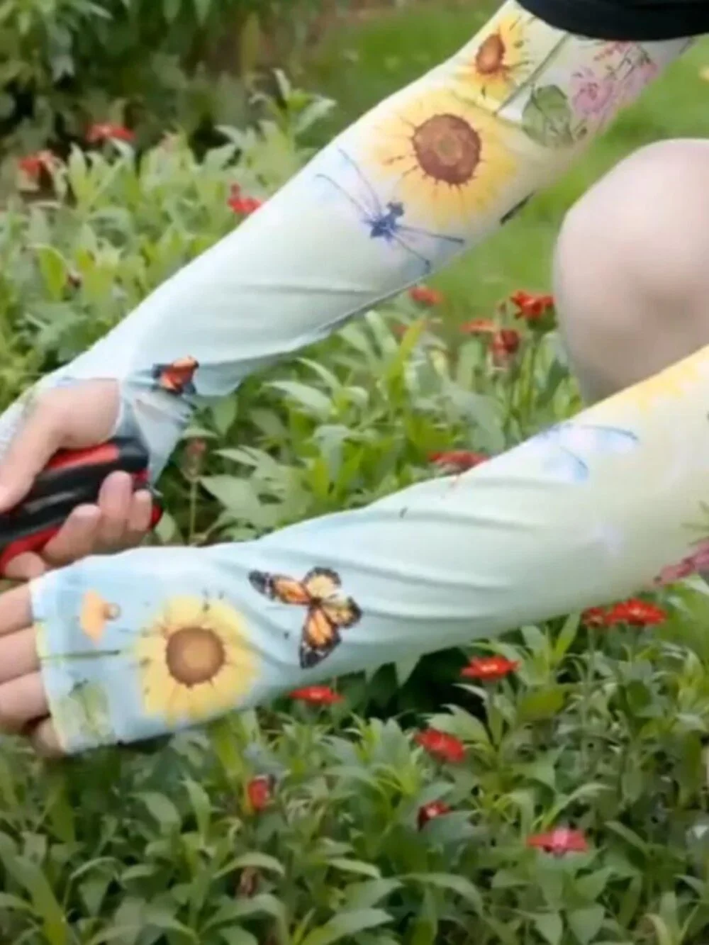 Women Cooling UV Protection Gardening Sleeves with Thumb Holes Ice Silk